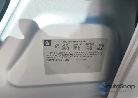 2015 Chevrolet Cruze Ls Auto z USA, uszkodzony, nr VIN 1G1PA5SH4F7170589